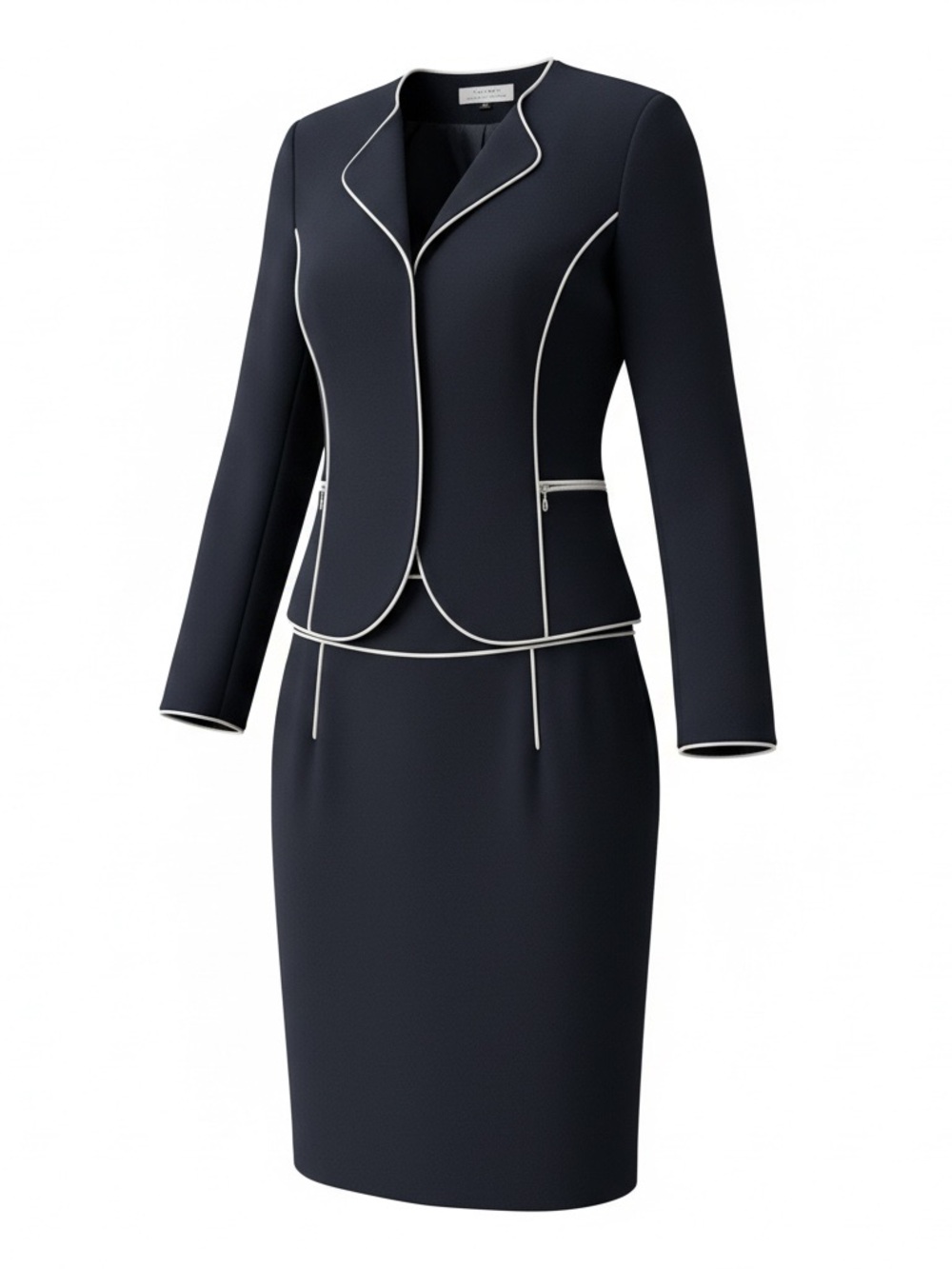 Tahari Arthur S. Levine Navy Blue Skirt Suit White Trim Jacket Sz 10, skirt Sz 8